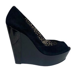 Jessica Simpson LEELO Platform Peeptoe Suede Wedges in Black Size 8